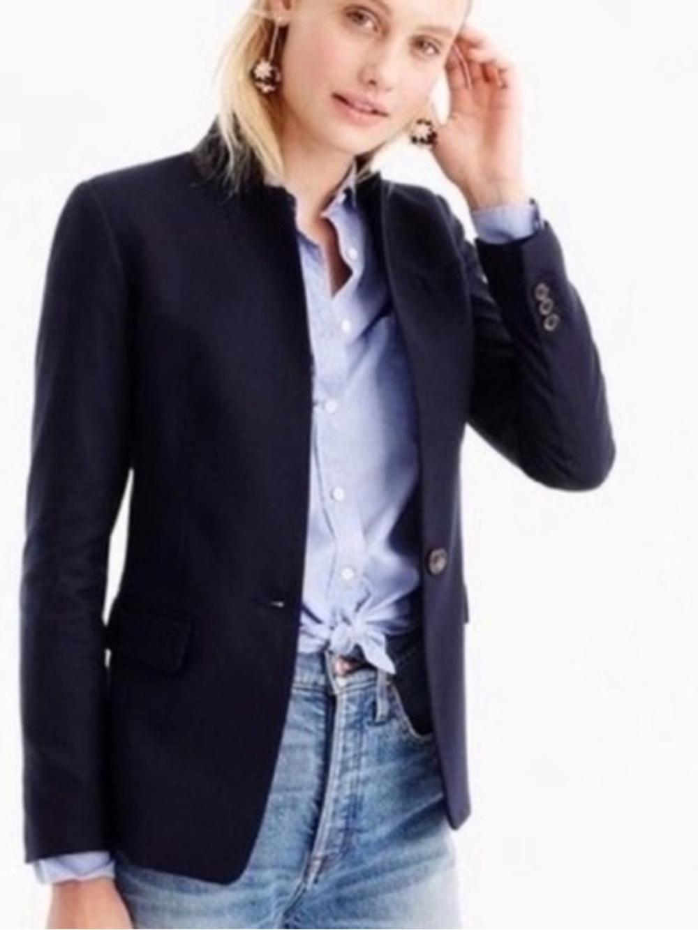 J Crew Helena Linen Blend Navy Tailored Blazer Jacket